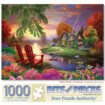 Red Chairs At Sunset Jigsaw Puzzle