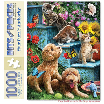 Pups And Kittens On The Steps Jigsaw Puzzle